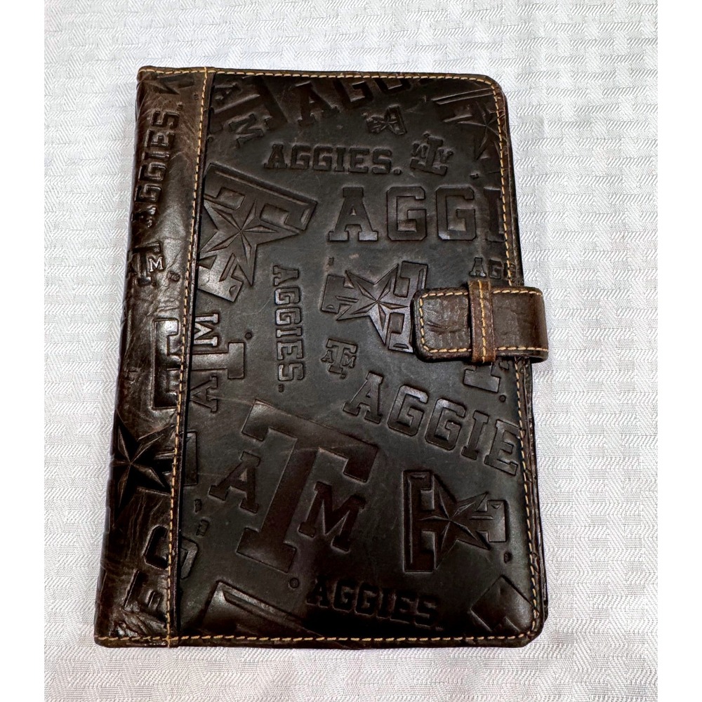 Fossil Texas A&M Aggies Planner Cover Brown Embossed Leather Office Professional